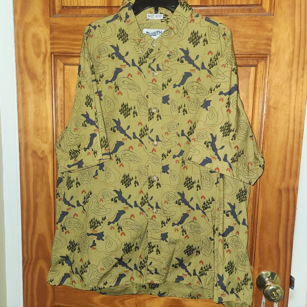 Duluth Trading Company short-sleeves map button-down casual shirt | Size XXL
